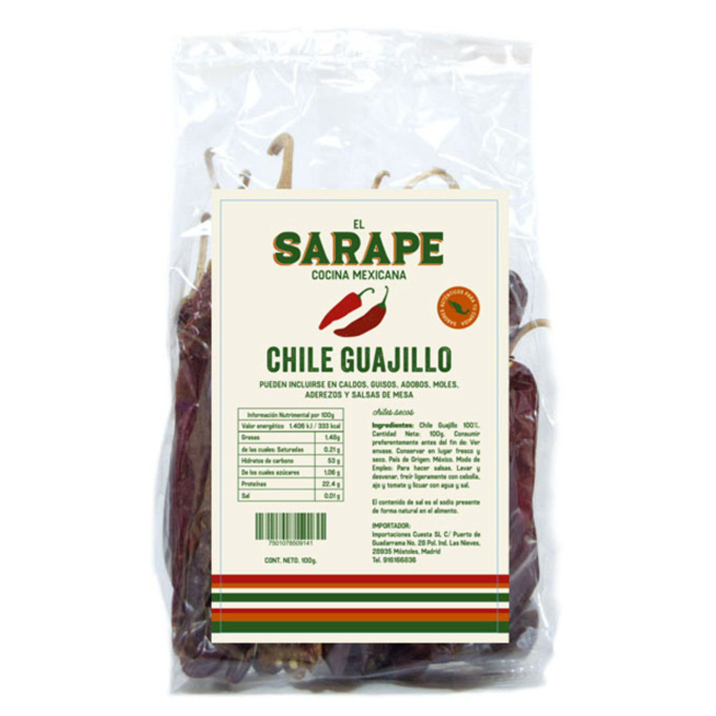 Chile Guajillo seco 100g El Sarape